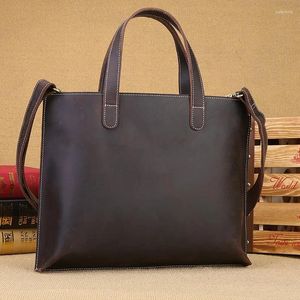 Aktentaschen Crazy Horse Leder Aktentasche Tasche Für Männer Echtes Rindsleder Executive Laptop Büro Handtasche Schulter Business Boston Square