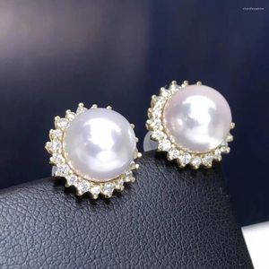 Stud Earrings Fine Jewelry Pure 18 K White Gold Natural Japan Origin Akoya 9-8mm Round Pearl For Women