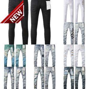 Herren Lila Marke Low Rise Skinny Herren Jeans Weiß Gesteppt Destroy Vintage Stretch Baumwolle Jeans N