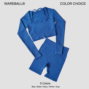Lu Align Lemon WAREBALL Ribbing 2PCS Seamless Yoga Set Long Sleeve Crop Top Shirt High Waist Gym Shorts Workout Clothes Fiess Suits 2024 G