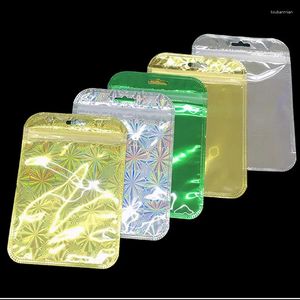 Presentförpackning 100 st/Lot Laser Gold/Silver Aluminium Foil Bag Self Sealing Plastic Jewely Data Line Storage Bags Baggies Package