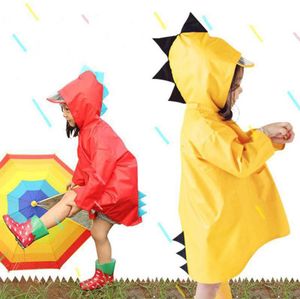 Portable Boys Girls Windproof Waterproof Wearable Poncho Kids Cute Dinosaur Shaped Hooded Children Yellow Red Raincoats DH07524031449