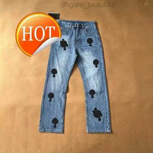 Mens Jeans Designer Faça Velho Lavado Chromees Corações Jeans Cromo Calças Retas Coração Cruz Bordado Carta Impressões para Mulheres Homens Casual Estilo Longo E7X8