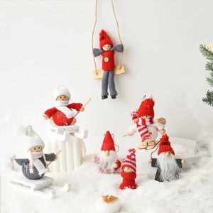 Decorações de natal lã feltro decoração pendurado pingente anjo bonecas meninos meninas esqui crianças diy artesanato festa de natal árvore casa ornamento