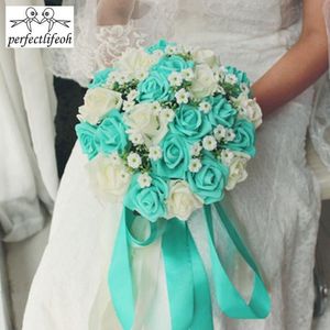 Flores de casamento perfectlifeoh azul real lindas rosas de espuma flor artificial buquê de noiva decoração de festa para decoração237h