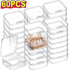 ジュエリーポーチ60pcs 4.3 2cmミニ透明なプラスチック保管ボックスコンテナ蓋付きの空のヒンジ付きボックス