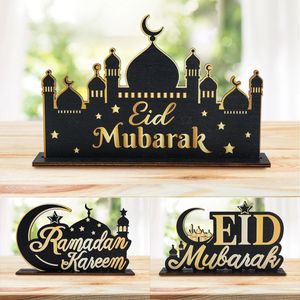 Eid Mubarak Wooden Ornament Ramadan Moon Star Letter Decoration for Home Islamski muzułmański wisiorek Al Adha Party Supplies 240301