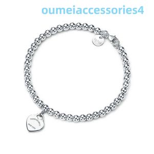 2024 Jewelry Designer Brand Bracelets S925 Silver 4mm Round Beads Heart Bracelet Thicker Bottom Plating Boudoir Commemorative Fashion