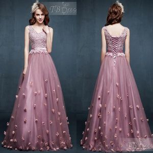 2021 LACE-UP PROM Dresses Party Evening Light Purple Custom Made V-hals Lace Prom Dress Crystals Flowers Tulle Lace Long Prom Dres270p