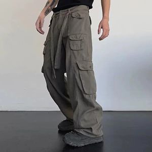 Pantaloni cargo da uomo e da donna High Street Retro Casual Tasca grande da uomo Tuta a vita alta allentata drappeggiata gamba larga larga