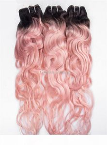 Rosa vågiga peruanska jungfruliga mänskliga hårbuntar två ton 1b rosa ombre hårväv djup våg lockigt hår weft 3 st lot7398495