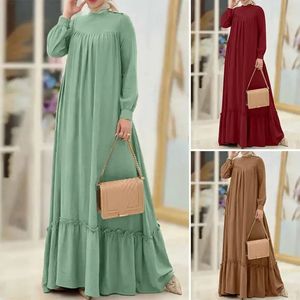 Ruffled hem sundress Fall fashion long-sleeved extra-long Muslim dress robe