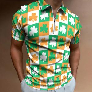 Men's Polos Mens Polo T Shirts St. Patrick's Day Shamrock Patchwork Print Lapel Tee Tops Summer Vintage Short Sleeve Tees Hawaiian Beachwear