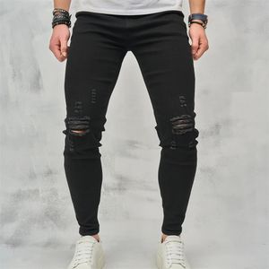 Jeans skinny alla moda hip-hop strappati di High Street da uomo Pantaloni maschili con fori di qualità Pantaloni casual in denim a matita di cotone 240227