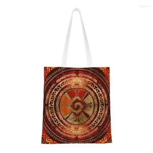 Einkaufstaschen Hunab Ku Mayan Symbol Burnt Orange And Gold Tote Bag Damenmode Canvas Schulter Shopper Handtasche mit großem Fassungsvermögen