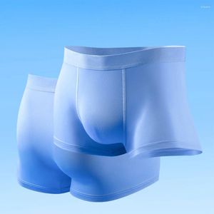 Underpants Sexy Men Flat Boxers Ice Silk Sleep Bottoms Seamless Boxer Briefs U Pouch Underwear Male Shorts Trunks