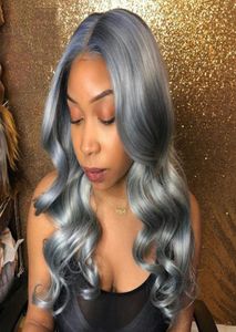 Grå brasilianskt mänskligt hår Glueless full spets peruk med babyhår 8a Sliver Gray Body Wave Spets Front Wigs 130 Density3239024