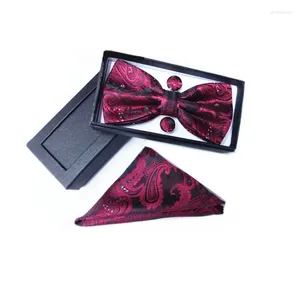 Bow Ties Gravata Borboleta Jedwabne prezenty dla mężczyzn Bowtie Pocket Square Nerrwerkew Kwiaty krawat i chusteczka z mankietowym zestawem Paisley