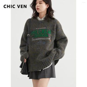 Women's Sweaters CHIC VEN Sweater O Neck Contrast Embroidery Knitwear Colorful Silk Mahai Pullovers Woman Jumpers Autumn Spring 2024
