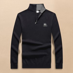 Top Men's Designer Brand suéter, pulôver de cor sólida, meio zíper, bordado de cartas, conforto luxuoso, pilling m-xxl