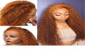 Kolorowe kręcone pomarańczowe perukę ludzkie włosy głębokie fala koronkowe przednie ludzkie peruki włosy przezroczyste HD koronkowe przednie długie peruki 3738016