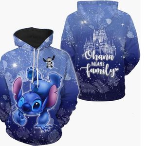 Spring Autumn New Loose Cartoon Stitch 3D Digital Print Casual Cute Men's and Women's Hooded Sweetheart
