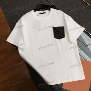 Xinxinbuy Men designer tee t shirt 2024 Emboss mönster bokstav jacquard läderfickor kort ärm bomullskvinnor grå svart vit s-2xl