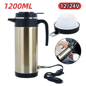 12V 24V Car Heating Cup 1200ML Smart Temperature Display Thermos Cup Stainless Steel Thermos Portable Electric Kettle Coffee Cup 240228