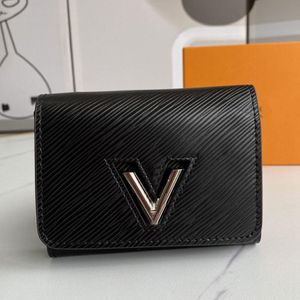 portamonete corto Portafoglio pochette moda Chiusura girevole in metallo argentato chiusura con ondulazione dell'acqua Pacchetto carta di credito in vera pelle fa335B