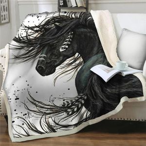 Kasta filt Galloping Horses 3D Tryckt plysch BEDSPREAD för barn Sherpa Home Couch Quilt Cover Fleece Filtar268y