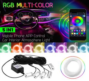 Nya bilatmosfärslampor El Neon Wire Strip Light RGB Flera lägen App Sound Control Auto Interior Dekorativ omgivning Neon Lamp5676049