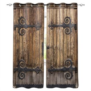 Vintage Farm Wood Door Rustic Modern Luxury Curtain vardagsrum Badrum Köksgardin Hushållsprodukter LJ201224288M