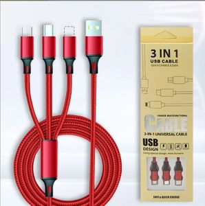 3 I 1 Micro V8 USB Type C Charger Cables för iPhone 14 13 12 11 Pro Max Samsung Galaxy S20 S22 Huawei P30 P40 Xiaomi Redmi Note 10 11 1.2m kabelladdning med detaljhandelslåda