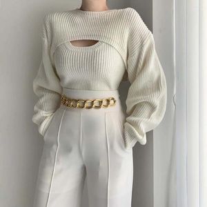 Женский трикотаж 2024, женское вязаное белое болеро Y2K, свитер из 2 предметов, женский осенний наряд с длинными рукавами, одежда, кардиган