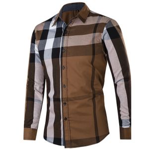 Mode Herren Langarm Button-Down-Hemden 100 % Baumwolle zufällig kariertes Herren-Casual-Business-Social-Shirt für Männer Tops 240301