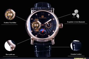 Forsining Fashion Luksusowe dłonie Rose Golden Men zegarki Top Marka Tourbilliard Diamond Divent Automatyczne mechaniczne zegarek 234X