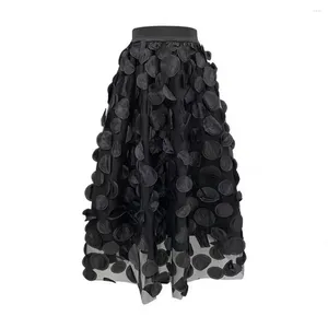 Skirts Versatile High Waist Skirt Elegant Vintage Maxi Collection A-line Solid Color D Dot For Women