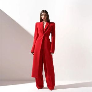 Suits Elegant Women Blazer Set 2 PCS Long Jacket+Byxor Fashion Formell Business Party Dress Stage Prom Pantsuits