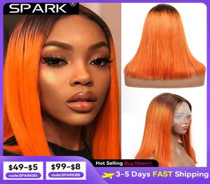 الجزء الأسود S Ombre Color Short Bob 1Borange Human Hair Front Straight Brazilian Remy for Women Glueless Lace Closure wig7429411