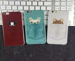 Cute Cartoon Pocket Dog e Cat Protector Custodia antiurto in gomma siliconica morbida TPU in rilievo Custodia per telefono per iPhone 6S 7 8 Plus X X3301257