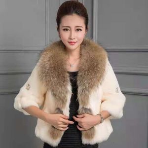 Outono/inverno 2023 na moda haining pele cheia casaco curto de pele de coelho (gola de guaxinim) oferta especial moda feminina 1091