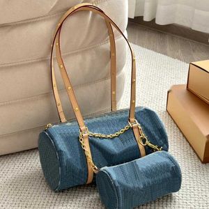 Luis Vuittons Ombro Denim Vintage Lvse Bag Cylinder Bag Womens Handbag Canvas Bolsa Envelhecimento Pillow Bag Impresso Carteira Top Quality 240115