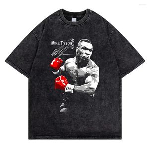 남자 T 셔츠 Mike Tyson 티셔츠 남자 빈티지 씻은 셔츠 권투 챔피언 오버 사이즈면 Tshirt 스트리트웨어 레트로 Tshirts 여름 o-neck