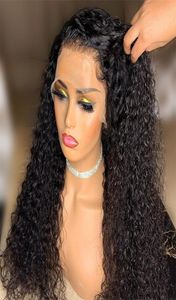 Långt kinky lockigt hår 360 spets syntetiska spets fram peruk för svarta kvinnor 13x4 spets front peruk globess värmebeständig naturlig Hairlin1496457