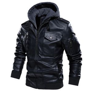 Man Winter Thick Warm Vintage Hooded Collar Club Bomber Leather Coats chaqueta Motorcycle Jacket Men Casual PU Leather Jackets 240226