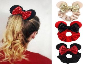 36 Colors Sequin Bow Scrunchies Headband Mouse ears Golden velvet Hair band Accessories Girls Women Large intestine Ponytail Holde8890124