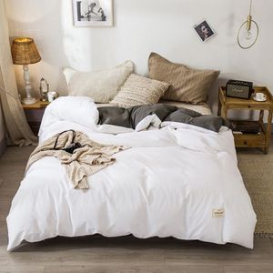 Bonenjoy 1 pc 100%Cotton Duvet Cover Solid Color Cotton Quilt Cover White and Gray Comforter Cover Single Queen King Size LJ201015228U