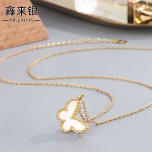 V Necklace S925 Silver Butterfly Necklace Pure Natural White Shell Butterfly Pendant Fashion Versatile Womens collarbone Chain