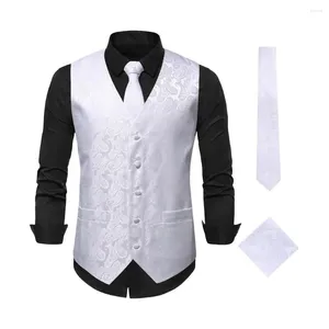 Coletes masculinos homens colete elegante conjunto com porca de caju impressão v-pescoço design gravata de negócios para eventos de primavera ocasiões formais