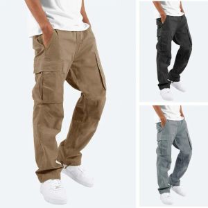 Men Cargo Pants Solid Color Loose Multi-pocket Summer Drawstring Pockets Pants